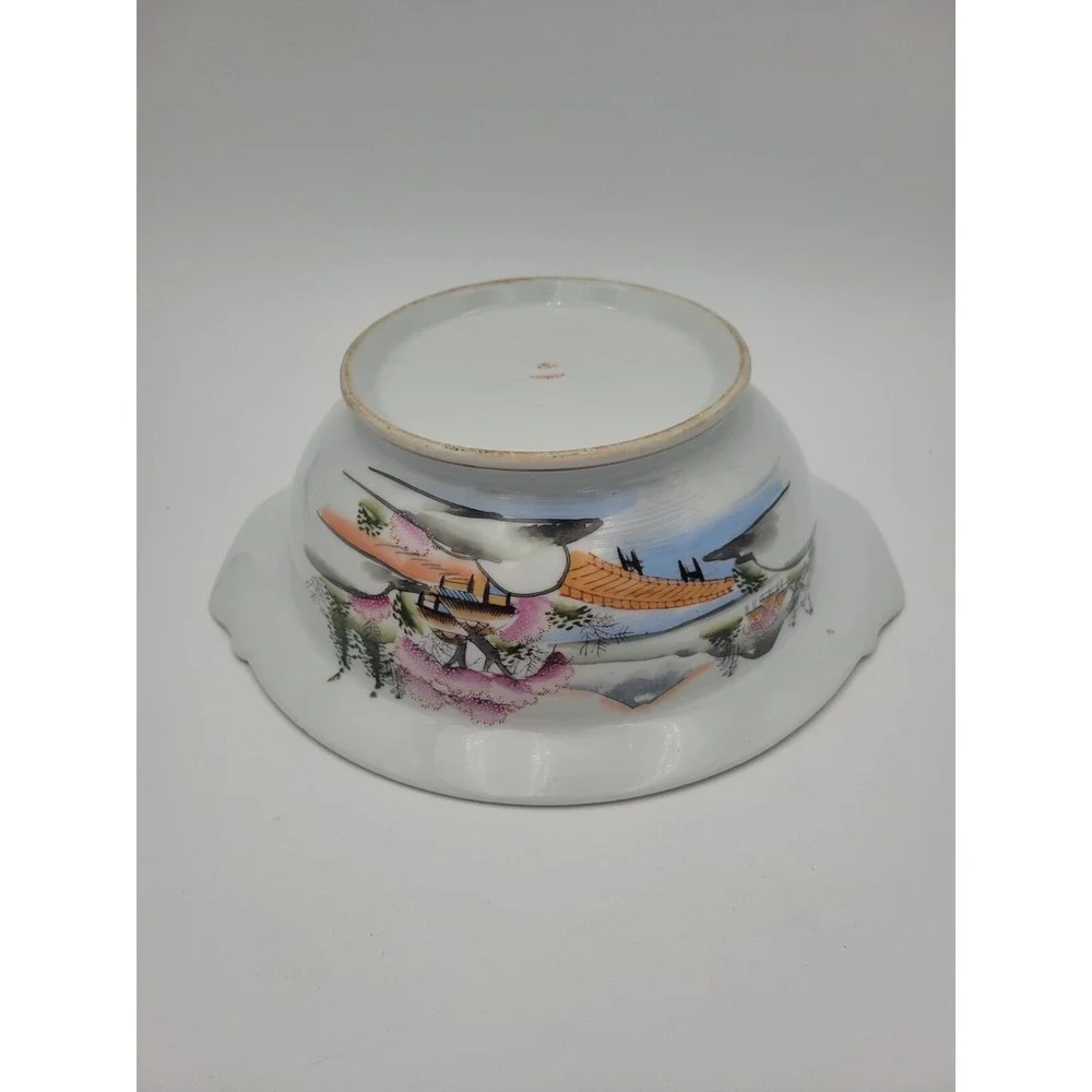Kutani China Tureen Japan Bridge Textured pink trees KUT21‎ bowl lid AS-IS